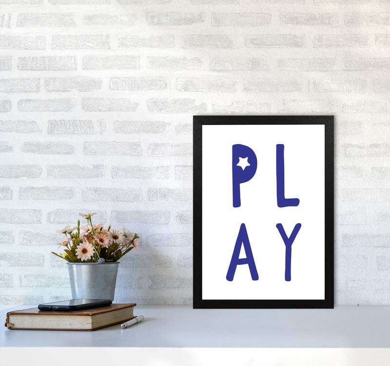 Play Navy Framed Typography Wall Art Print A3 White Frame