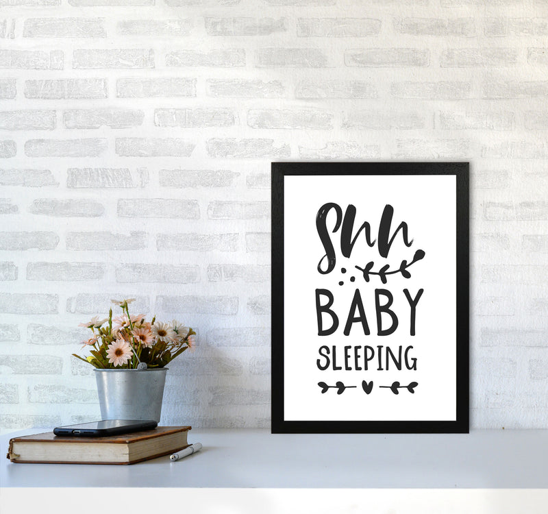 Shh Baby Sleeping Black Framed Nursey Wall Art Print A3 White Frame