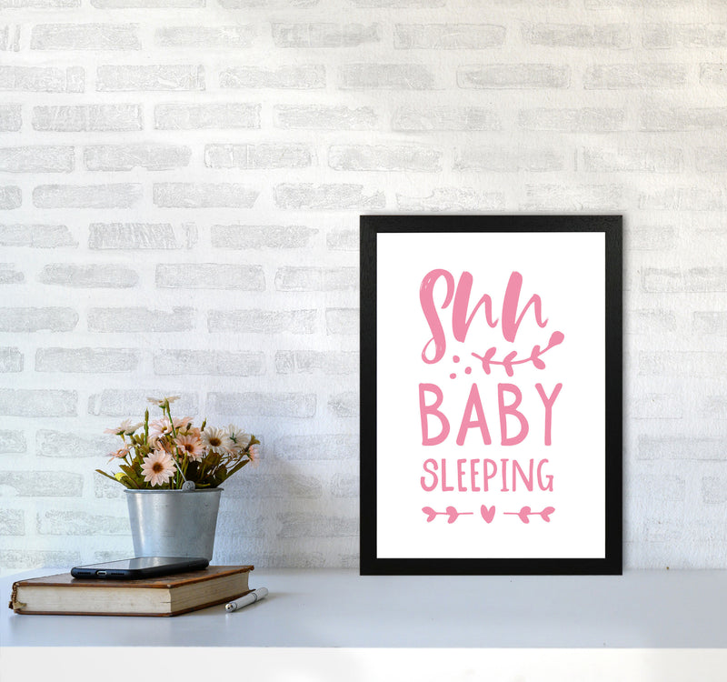 Shh Baby Sleeping Pink Framed Nursey Wall Art Print A3 White Frame