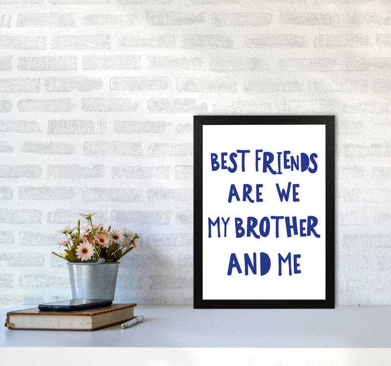 Brother Best Friends Navy Framed Nursey Wall Art Print A3 White Frame