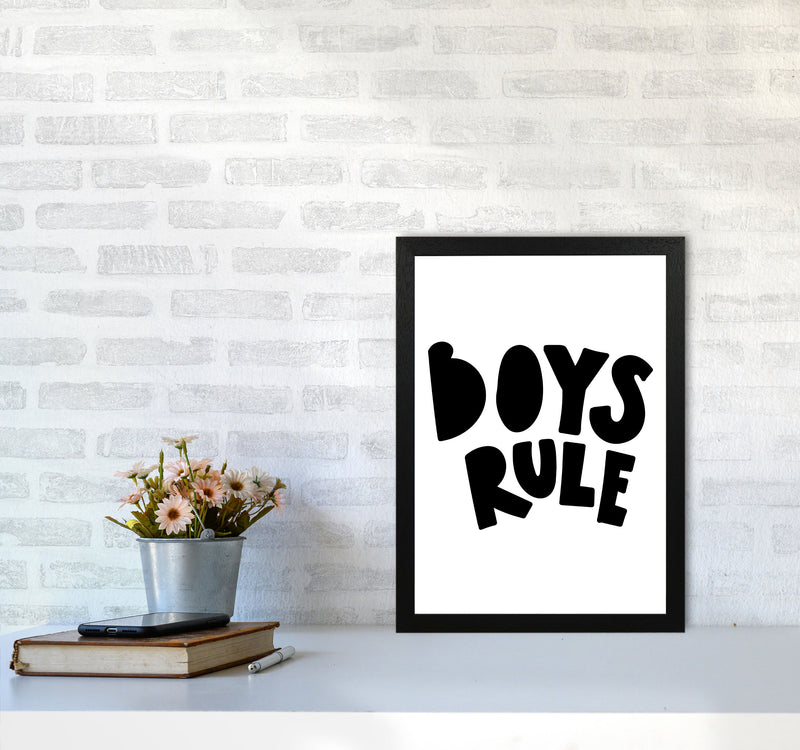 Boys Rule Black Framed Nursey Wall Art Print A3 White Frame