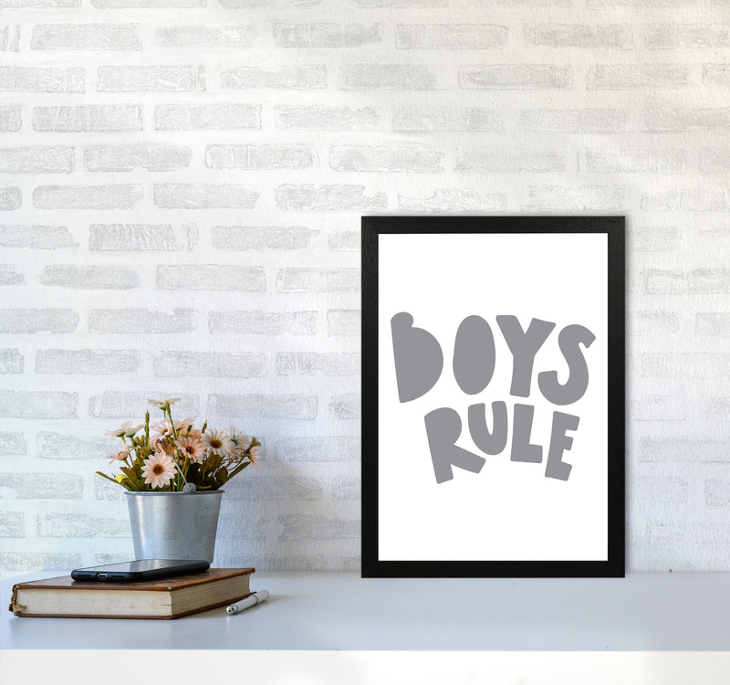 Boys Rule Grey Framed Nursey Wall Art Print A3 White Frame