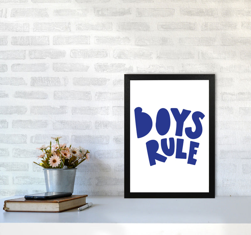 Boys Rule Navy Framed Nursey Wall Art Print A3 White Frame