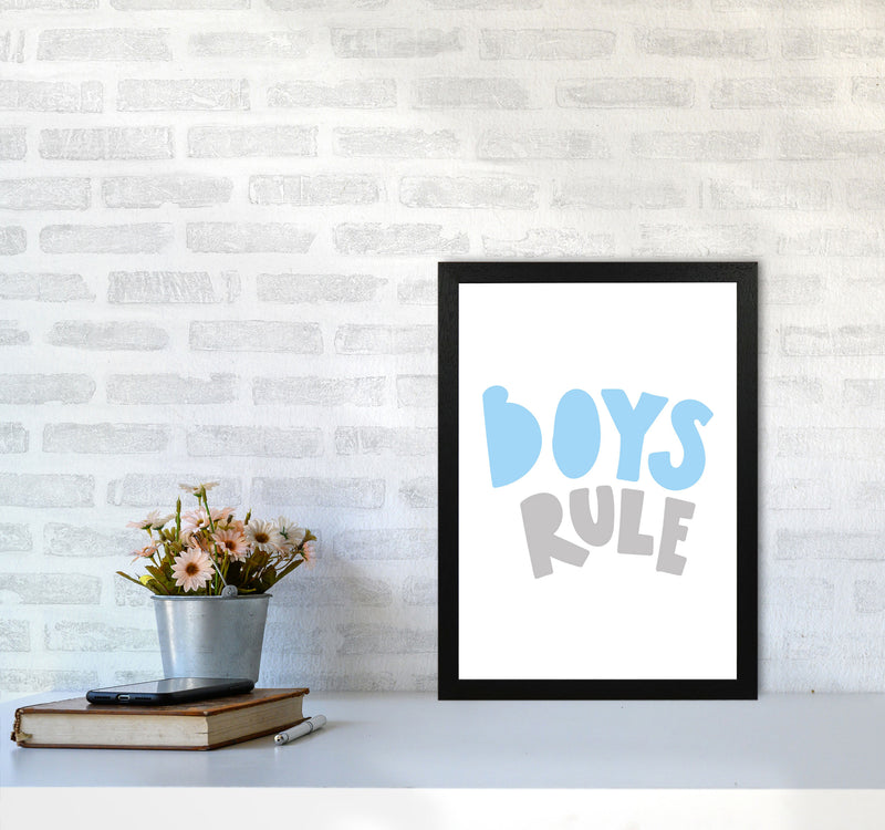 Boys Rule Grey And Light Blue Framed Typography Wall Art Print A3 White Frame