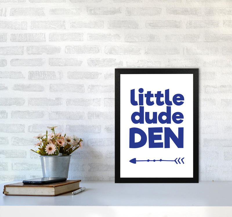 Little Dude Den Navy Framed Nursey Wall Art Print A3 White Frame