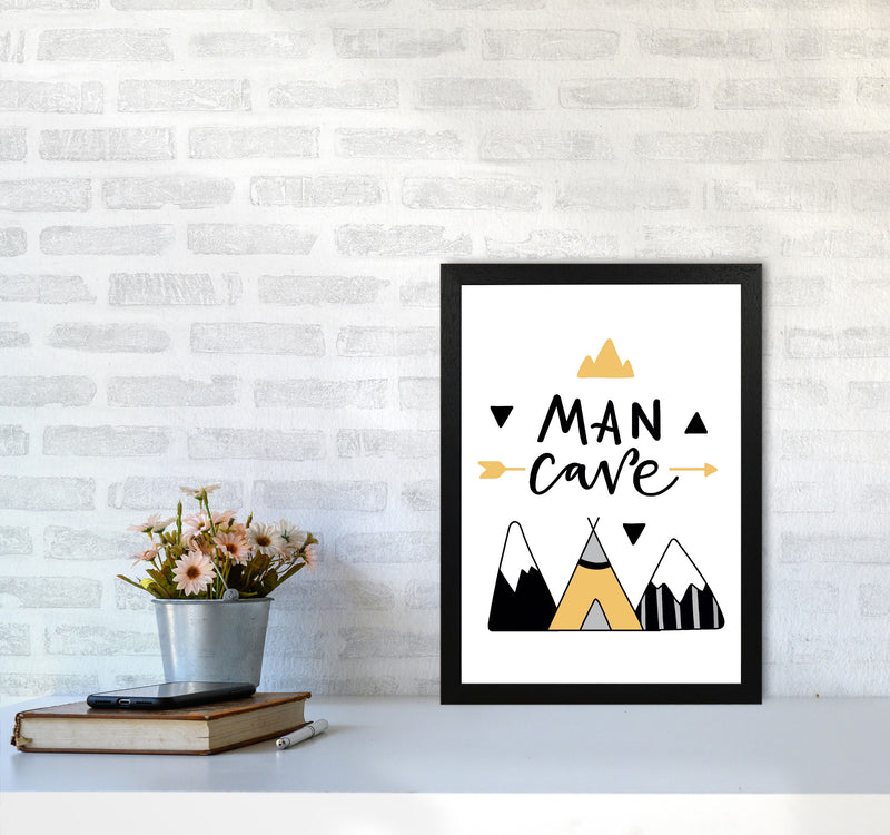 Man Cave Mountains Mustard And Black Framed Typography Wall Art Print A3 White Frame