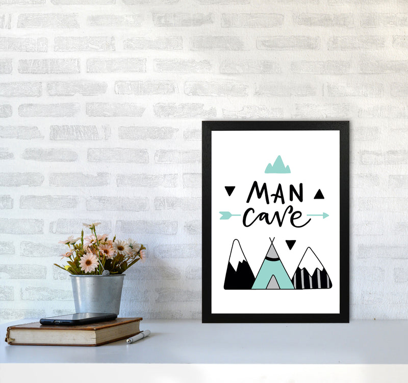 Man Cave Mountains Mint And Black Framed Typography Wall Art Print A3 White Frame