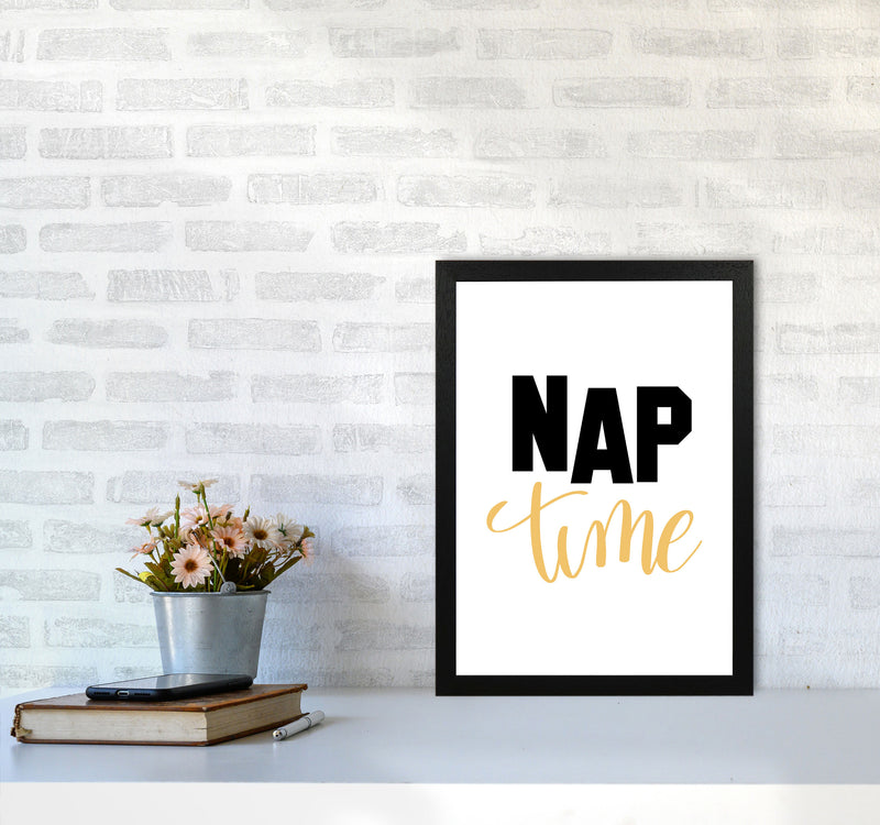 Nap Time Black And Mustard Framed Typography Wall Art Print A3 White Frame