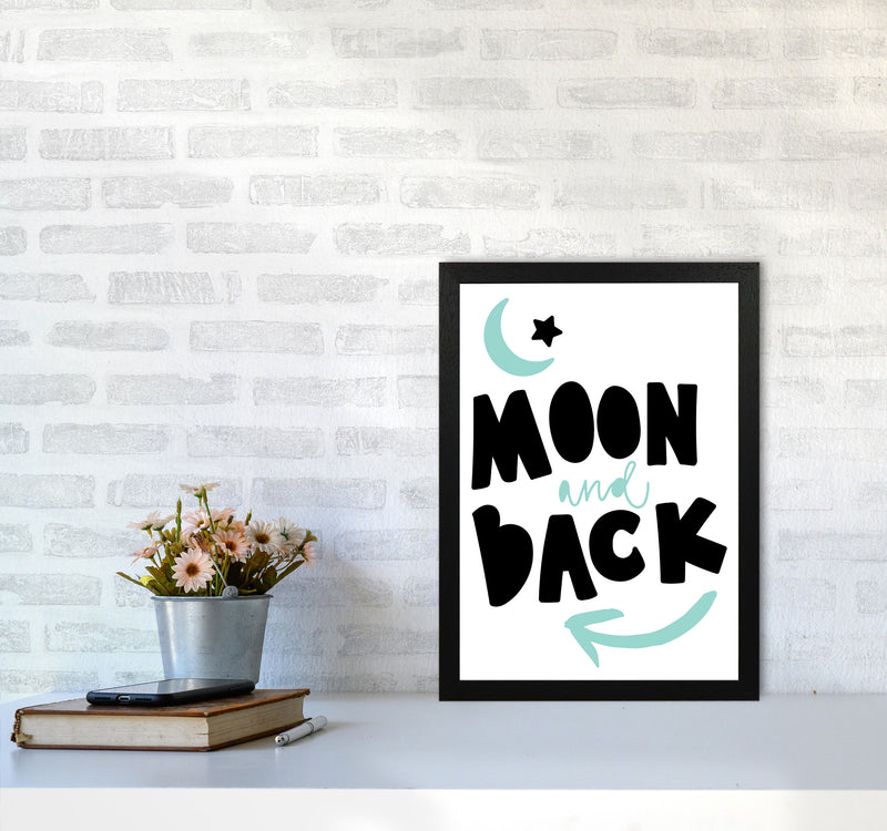 Moon And Back Black And Mint Framed Typography Wall Art Print A3 White Frame