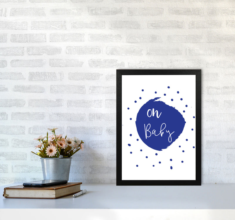 Oh Baby Navy Framed Typography Wall Art Print A3 White Frame