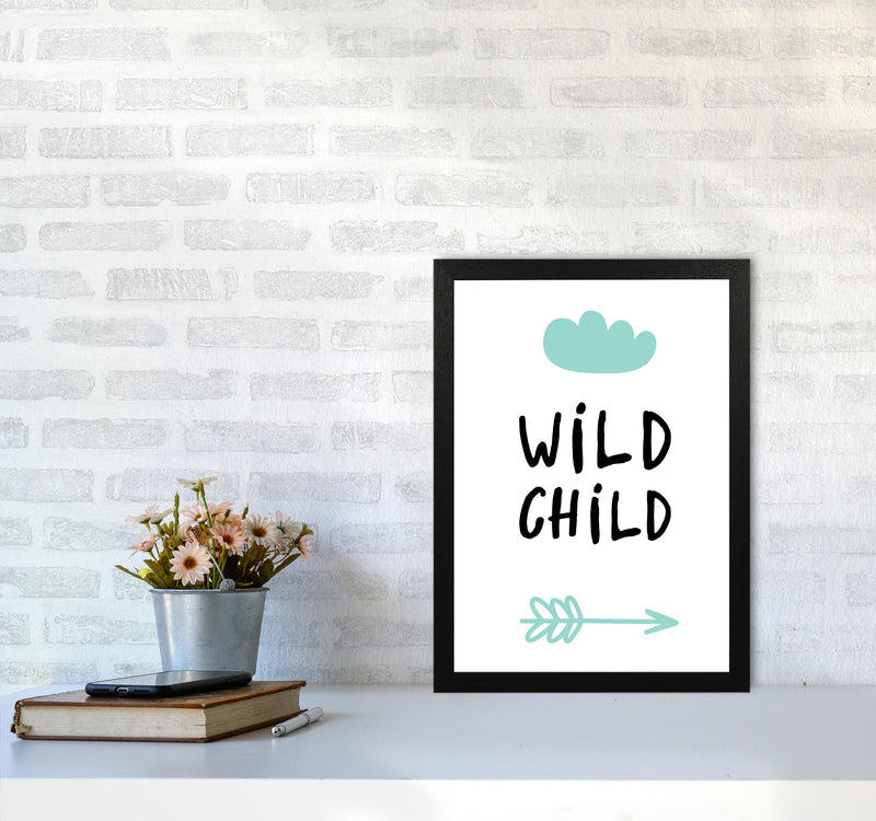 Wild Child Mint And Black Framed Nursey Wall Art Print A3 White Frame