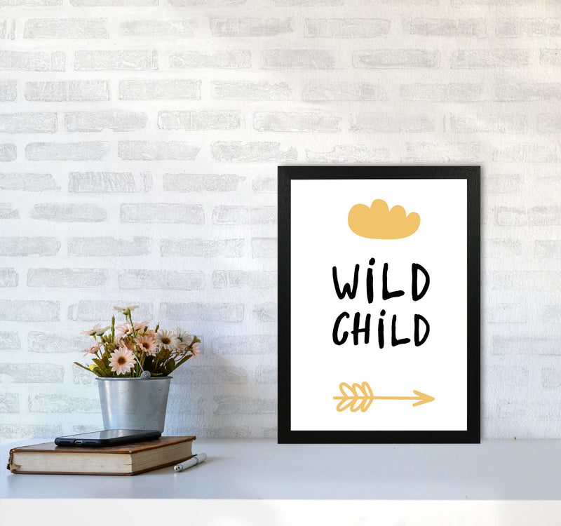 Wild Child Mustard And Black Framed Nursey Wall Art Print A3 White Frame