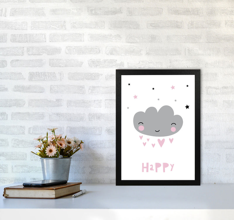 Happy Cloud Framed Nursey Wall Art Print A3 White Frame