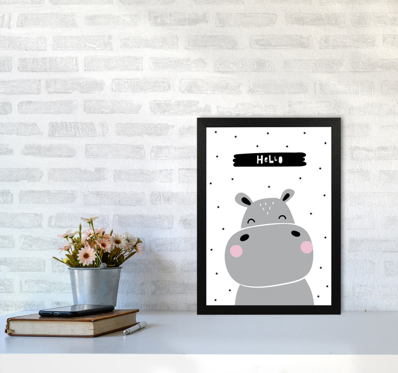 Hello Hippo Modern Print Animal Art Print A3 White Frame