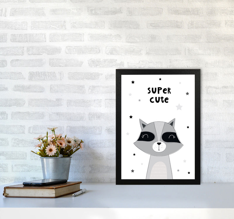 Super Cute Raccoon Framed Nursey Wall Art Print A3 White Frame