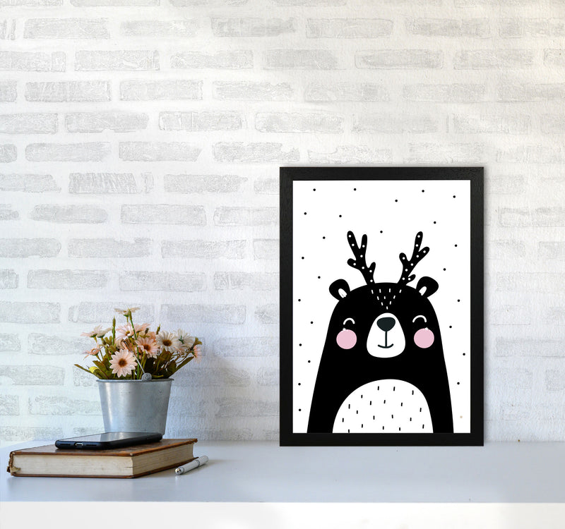 Black Bear With Antlers Modern Print Animal Art Print A3 White Frame