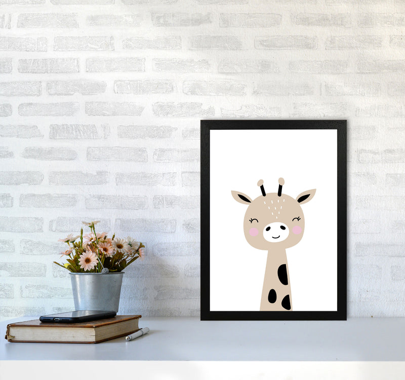 Scandi Brown Giraffe Framed Nursey Wall Art Print A3 White Frame