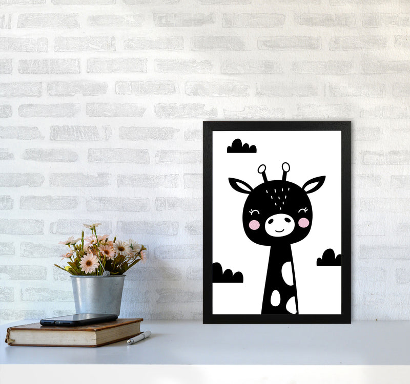 Scandi Black Giraffe Framed Nursey Wall Art Print A3 White Frame
