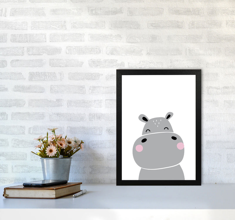 Scandi Hippo Framed Nursey Wall Art Print A3 White Frame
