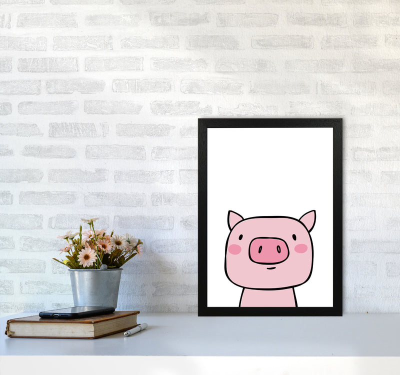 Scandi Pink Pig Framed Nursey Wall Art Print A3 White Frame