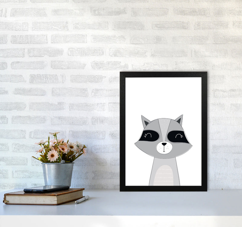 Scandi Raccoon Framed Nursey Wall Art Print A3 White Frame