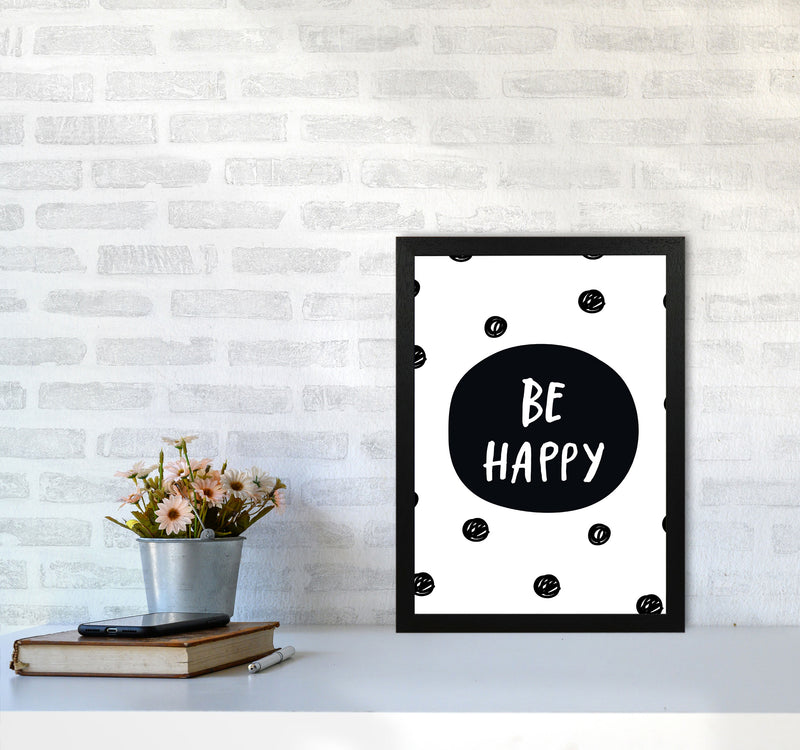 Be Happy Polka Dot Framed Typography Wall Art Print A3 White Frame