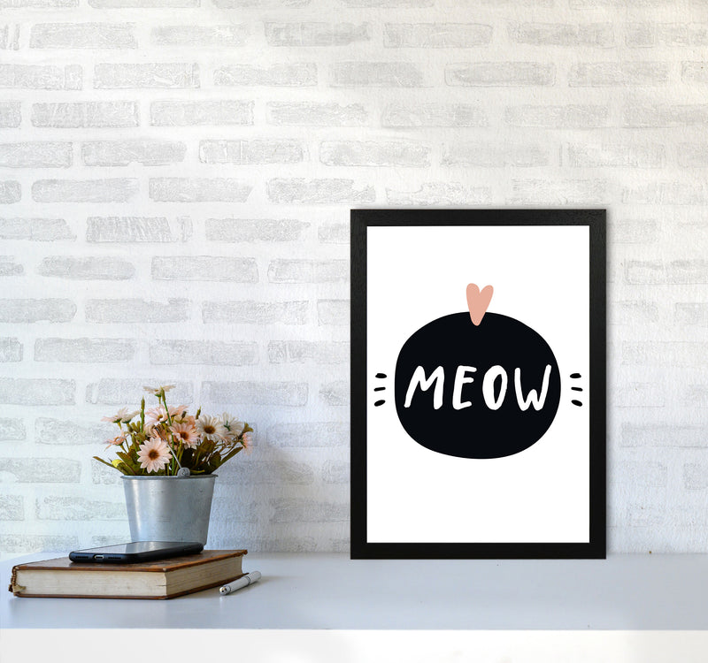 Meow Framed Typography Wall Art Print A3 White Frame
