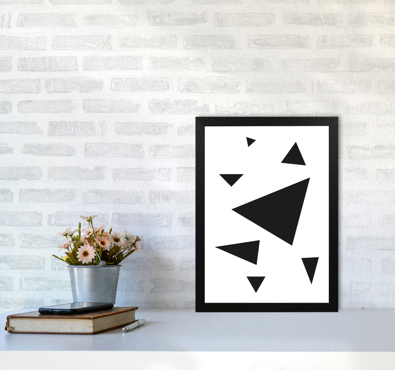 Black Abstract Triangles Modern Print A3 White Frame