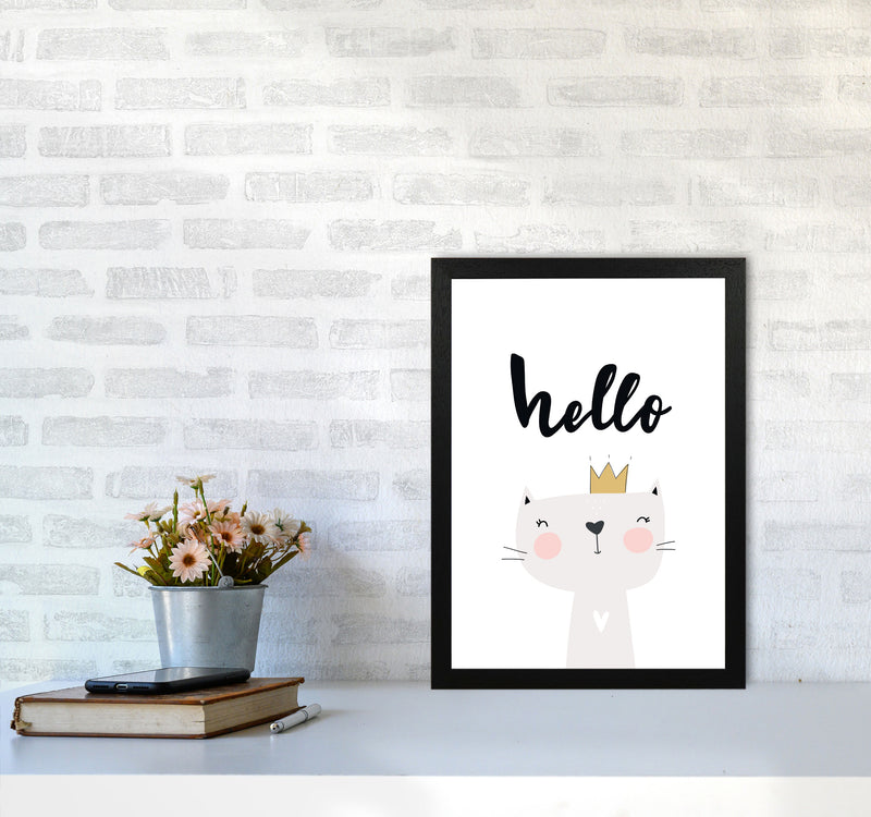Hello Scandi Cat Modern Print Animal Art Print A3 White Frame