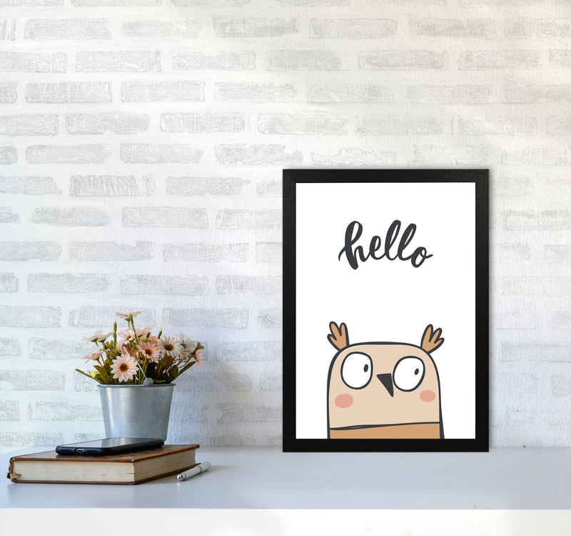 Hello Owl Modern Print Animal Art Print A3 White Frame