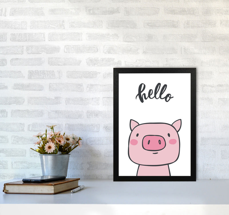 Hello Pig Modern Print Animal Art Print A3 White Frame