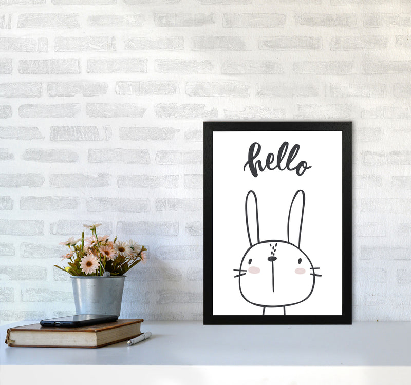 Hello Bunny Modern Print Animal Art Print A3 White Frame