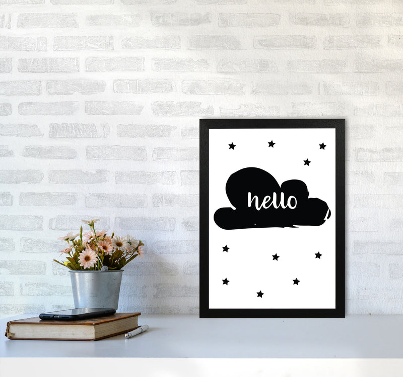 Hello Cloud Black Framed Nursey Wall Art Print A3 White Frame