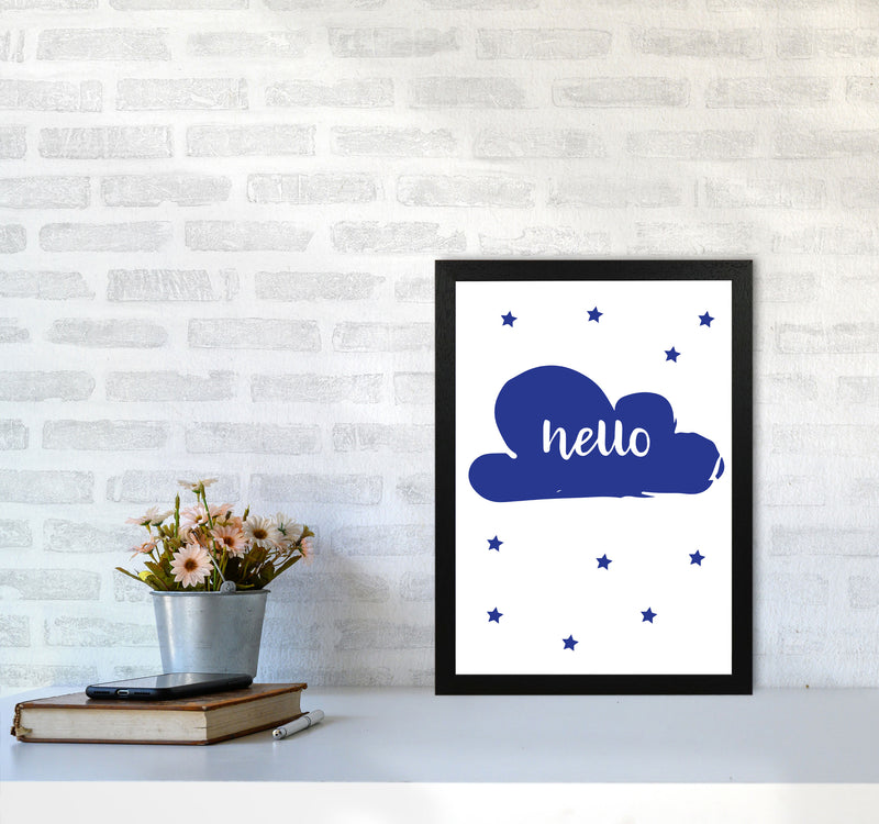 Hello Cloud Navy Framed Nursey Wall Art Print A3 White Frame