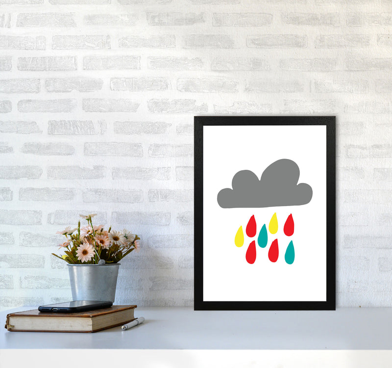Grey Rain Cloud Framed Nursey Wall Art Print A3 White Frame