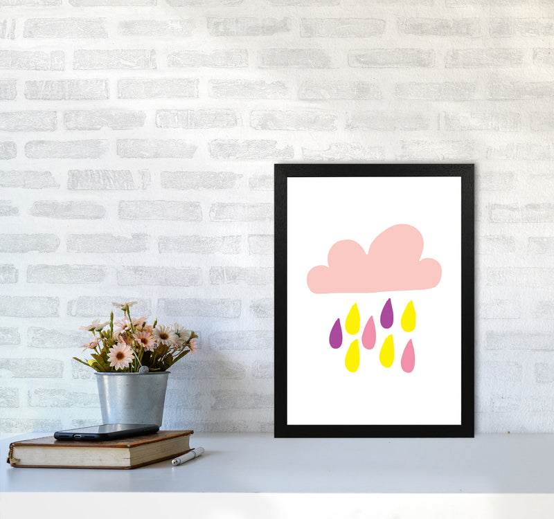 Pink Rain Cloud Framed Nursey Wall Art Print A3 White Frame
