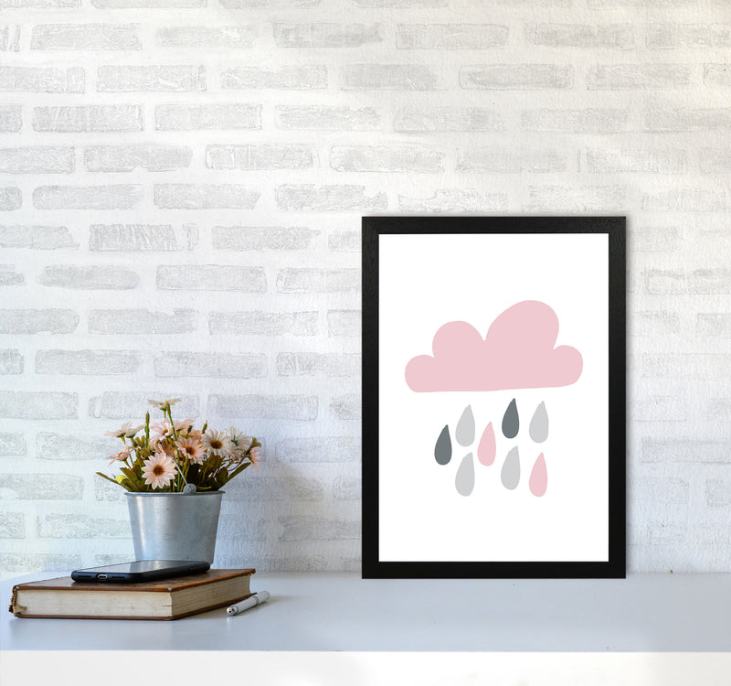 Pink And Grey Rain Cloud Framed Nursey Wall Art Print A3 White Frame