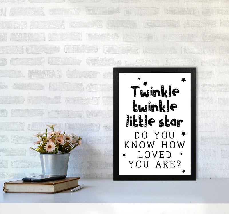 Twinkle Twinkle Little Star Black Framed Nursey Wall Art Print A3 White Frame