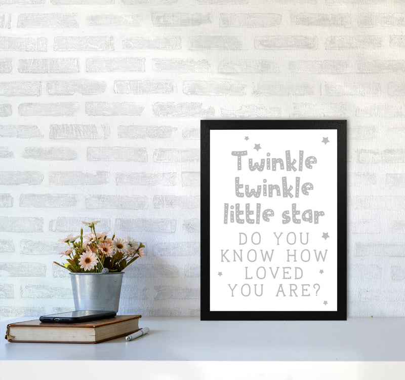 Twinkle Twinkle Little Star Grey Framed Nursey Wall Art Print A3 White Frame