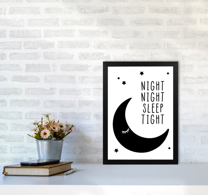 Night Night Moon Black Framed Nursey Wall Art Print A3 White Frame
