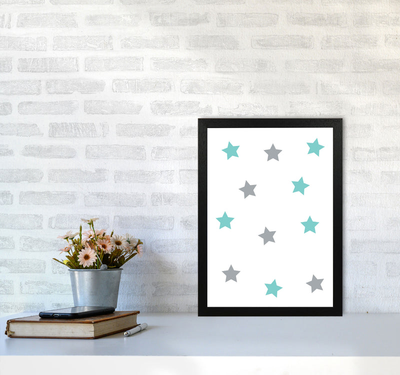 Mint And Grey Stars Framed Nursey Wall Art Print A3 White Frame