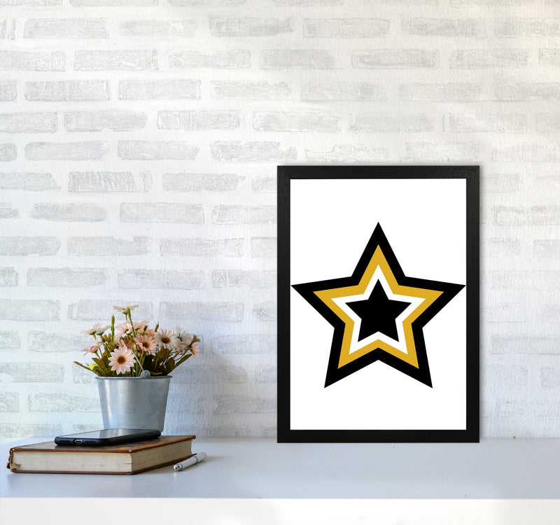 Mustard And Black Layered Star Modern Print A3 White Frame