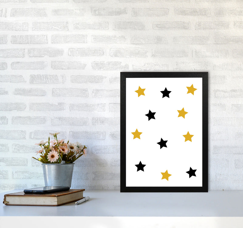 Mustard And Black Stars Modern Print A3 White Frame