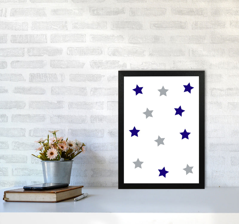 Navy And Grey Stars Modern Print A3 White Frame