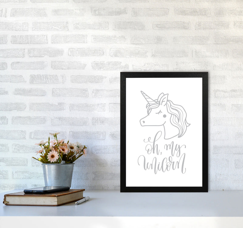Oh My Unicorn Grey Framed Nursey Wall Art Print A3 White Frame