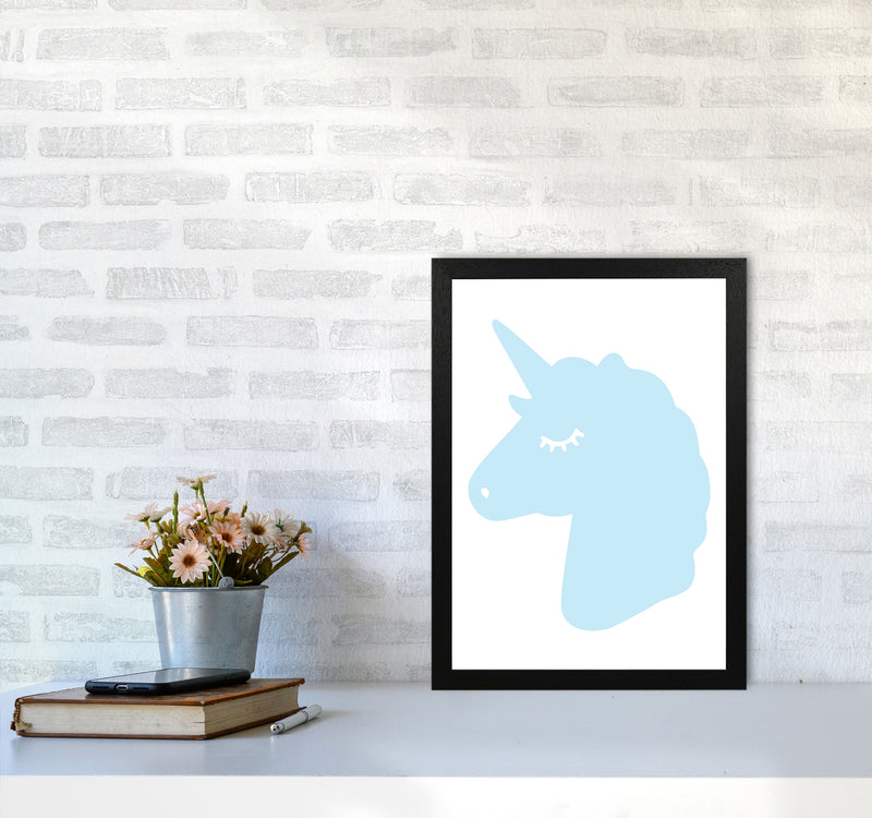 Blue Unicorn Head Modern Print Animal Art Print A3 White Frame
