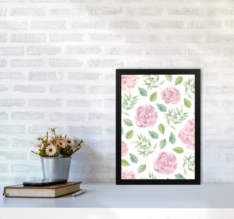 Pink Floral Repeat Pattern Modern Print, Framed Botanical & Nature Art Print A3 White Frame