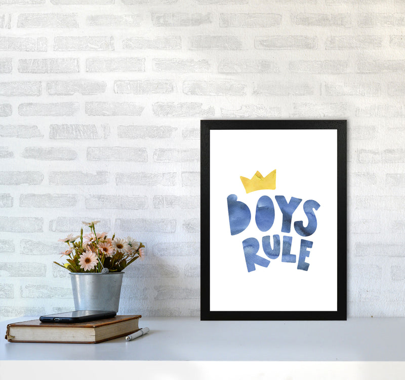 Boys Rule Watercolour Framed Nursey Wall Art Print A3 White Frame