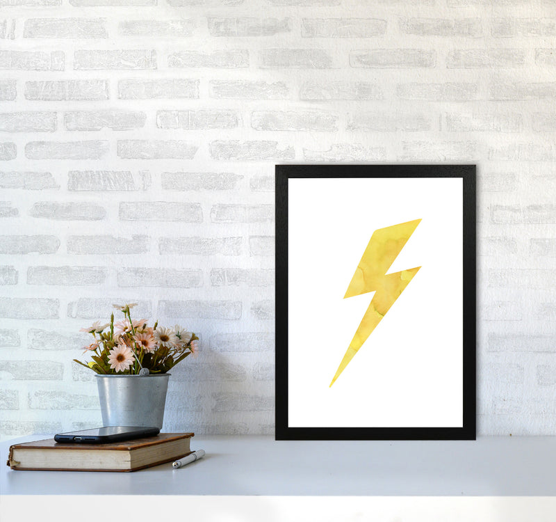 Yellow Thunderbolt Watercolour Modern Print A3 White Frame