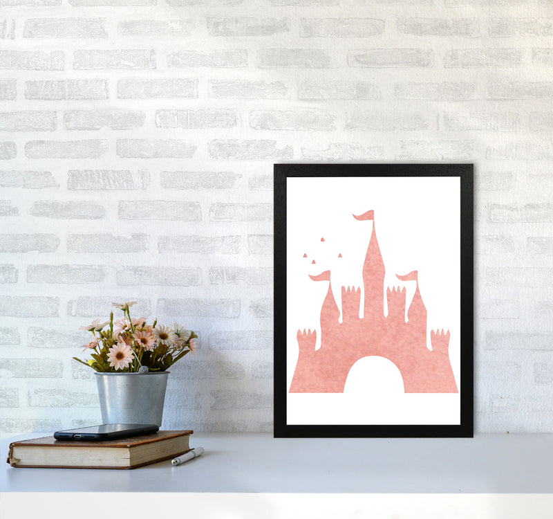Peach Castle Watercolour Modern Print A3 White Frame